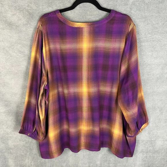 J Jill Top Womens 2X Purple Plaid 3/4 Length Sleeve Preppy Autumn Country - Picture 5 of 12